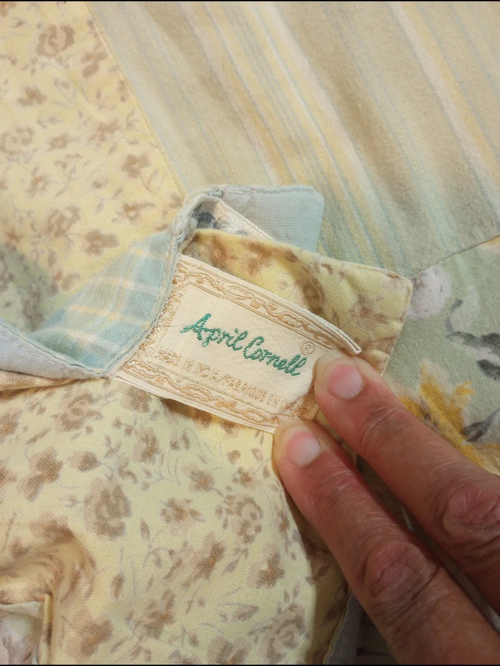 April Cornell  2000 Yellow Floral Pillow Shams and Quilted Blanket Vintage